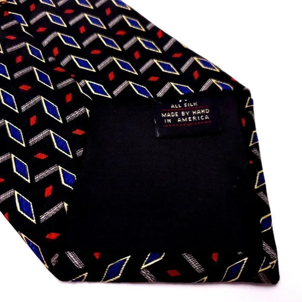 Ferrell Reed Nordstrom‎ Silk Tie Black Red Blue Geometric USA Wide
